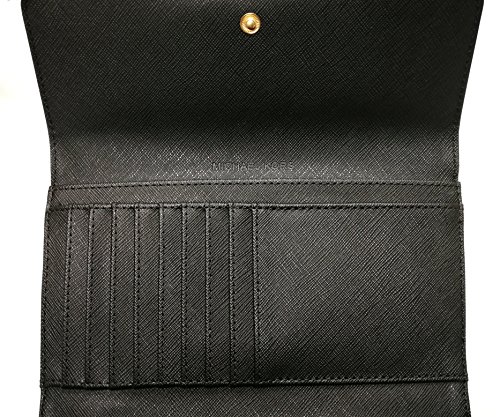 Michael Kors Jet Set Travel Large Saffiano Leather Trifold Wallet (Black)