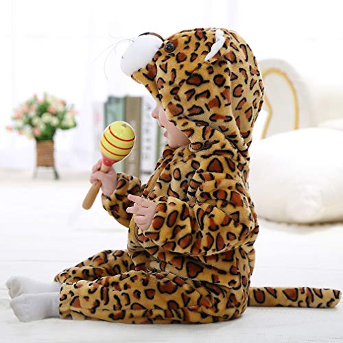 MICHLEY Bebé Ropa Mameluco Niños Niñas Pelele Pijama de Primavera y otoño Franela Traje de Animales leopardo-100cm