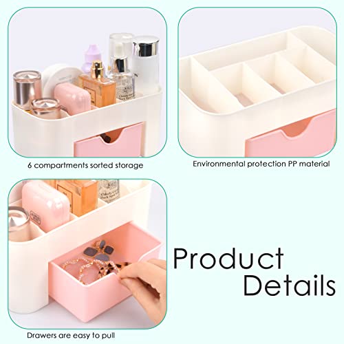 Mikihat Organizador de Maquillaje, Organizador para cosméticos, Caja de Almacenamiento de cosméticos con cajón, Soporte de Vitrina de mostrador de Maquillaje para joyería, Perfume, cosmético (Rosa)