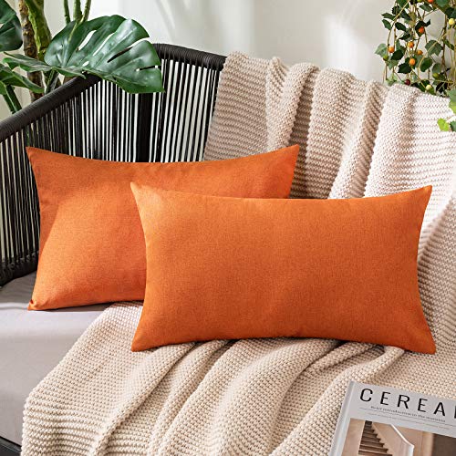 MIULEE Funda Cojines Exterior Impermeable de Lino Fundas de Almohadas Suave de Sofá Almohadas Decorativas Modernas para Salón Cama Silla Habitacion Oficina Dormitorio Lumbar 30x50 cm 2 Piezas Naranja