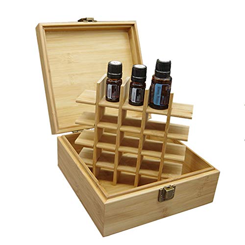 MKNZOME 25 Ranuras Caja de Aceite Esencial de Madera Exhibición Cosmética de Bambú Natural Aceite Contenedor Estante de Presentación Ideal para Perfume y Aceite Perfumado y Esmalte de Uñas#1