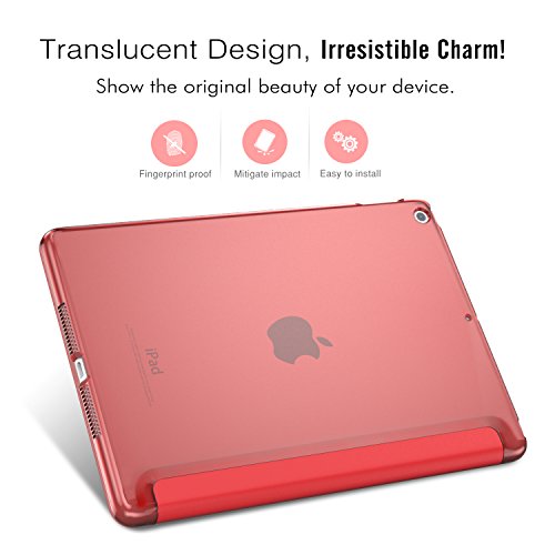 MoKo Funda para 2018/2017 iPad 9.7 6th/5th Generation - Ultra Slim Función de Soporte Protectora Plegable Smart Cover Trasera Transparente Durable - Rojo (Auto Sueño / Estela)