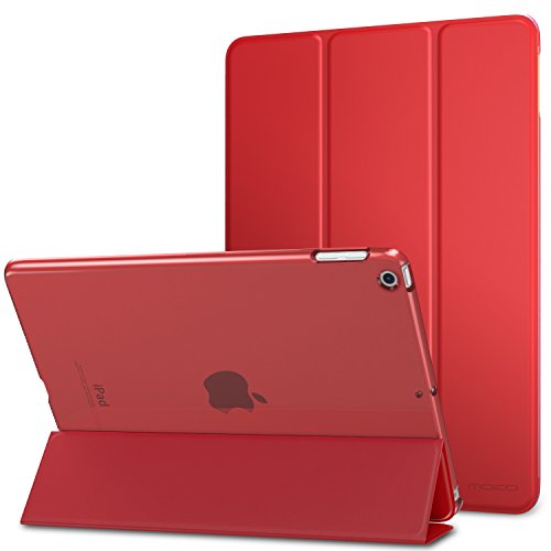 MoKo Funda para 2018/2017 iPad 9.7 6th/5th Generation - Ultra Slim Función de Soporte Protectora Plegable Smart Cover Trasera Transparente Durable - Rojo (Auto Sueño / Estela)