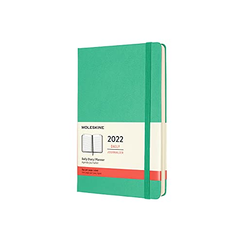 Moleskine, Agenda Giornaliera 12 Mesi 2022, Daily Planner 2022, Copertina Rigida e Chiusura ad Elastico, Formato Large 13 x 21 cm, Colore Verde Gelo, 400 Pagine