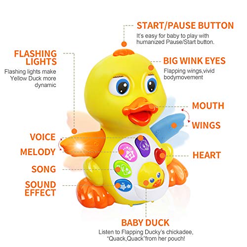 MOONTOY Pato de Juguete para Bailar y Cantar, Juguetes educativos Musicales para niña o niño, Juguete Interactivo para bebés con luz y Sonido, Regalo para niños pequeños, bebés de 1,2,3 años o más