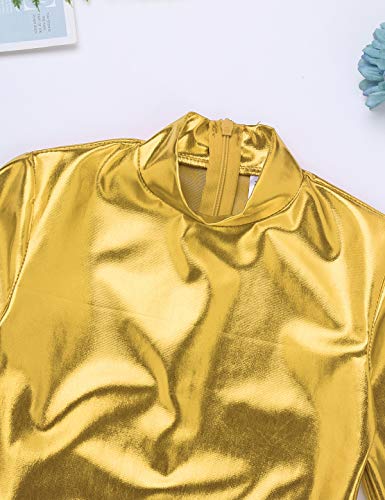 MSemis Maillot de Gimnasia Mono Brillante para Niños Niñas Leotardo Body Patinaje Ropa de Danza Competición Dorado 12 Años