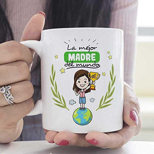 MUGFFINS Taza Mamá - La Mejor Madre del Mundo - Taza Desayuno/Idea Regalo Día de la Madre y la abuela. Cerámica 350 mL