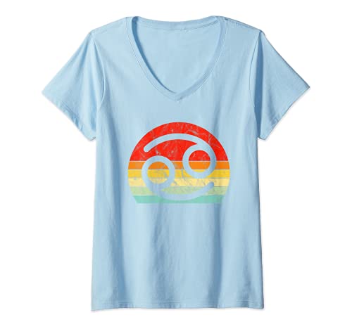 Mujer Signo del cáncer Vintage Sunset Junio o Julio Signo del zodiaco de cumpleaños Camiseta Cuello V