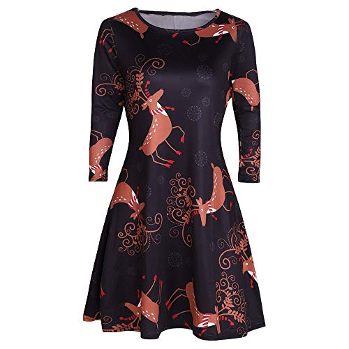 Mujer Vestidos de Navidad Cóctel Elegante Fiesta Cuello Redondo Manga Larga Otoño Invierno con Estampado Navideño Vestido asual Disfraz Christmas Mujer Talla Grande Lolita Dress (S Orange, L)