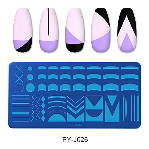 mulibaihuo Placas de estampado de uñas Imágenes de punta francesa Arte de uñas Plantilla de estampado de acero inoxidable Diseño de uñas Stencil Herramientas (Color : PY J026)