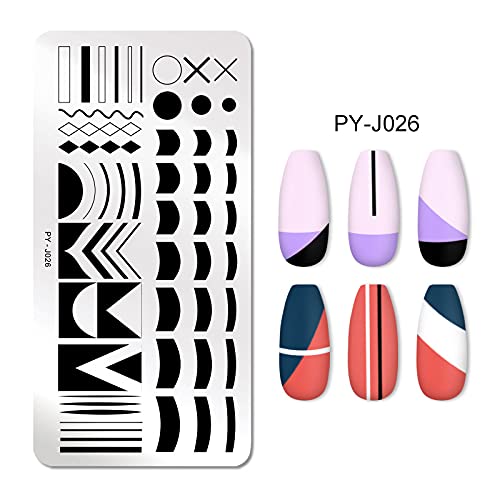 mulibaihuo Placas de estampado de uñas Imágenes de punta francesa Arte de uñas Plantilla de estampado de acero inoxidable Diseño de uñas Stencil Herramientas (Color : PY J026)