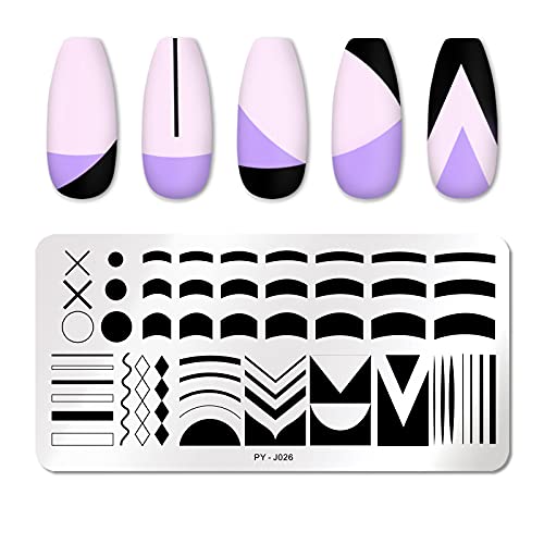 mulibaihuo Placas de estampado de uñas Imágenes de punta francesa Arte de uñas Plantilla de estampado de acero inoxidable Diseño de uñas Stencil Herramientas (Color : PY J026)