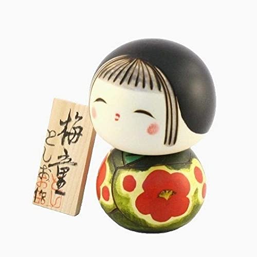 Muñeca Kokeshi japonesa auténtica y tradicional – Diseño Umewarabe – Hecho a mano y fabricado en Japón