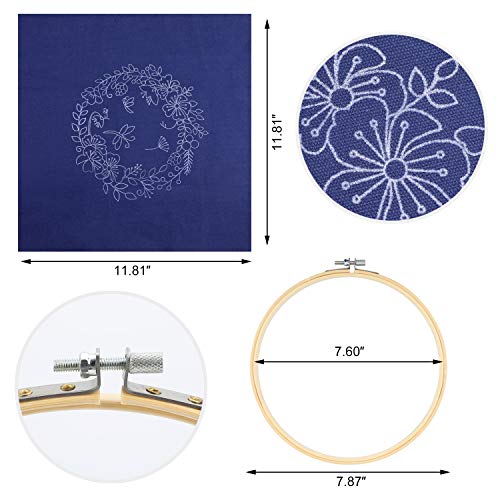MWOOT Kit de Inicio de Bordado con Patrón de Guirnalda, Kit de Herramienta de Punto Cruz Bordado a Mano para Principiantes 8 Ppulgadas