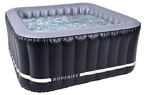 N NETSPA Gonflable Carré SPA Hinchable Cuadrado Bohemian 2 + 2 plaves – SP-BHM118 – 42 °C – Volumen 650 l – 158 x 70 cm, Negro, 158 x 158 x 70 cm