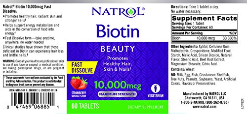 Natrol Biotin 10000mcg Fast Dissolve Standard - 60 Cápsulas