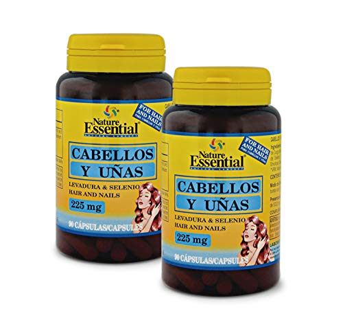 Nature Essential | Cabellos y Uñas 225 mg | Levadura + Selenio 90 Cápsulas. Para Fortalecer y Frenar la Caída del Cabello y Reforzar Uñas y Piel | Reforzar Uñas y Piel | (Pack 2 unidades)