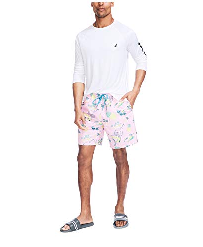 Nautica Men's Sustainably Crafted 8" Nautical Print Swim Short, Pale Orchid, Medium