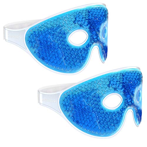 Navaris Compresa fría para ojos - 2x Antifaz de gel de calor y frío - Compresas ajustables y reutilizable para la cara con forma de gafas - Azul