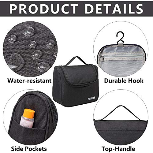 Neceser Hombres Mujeres, Kasgo Impermeable Bolsa de Aseo Bolso de Tocador Dopp Kit Estuche de Viaje para Maquillaje Bolsa de Cosmeticos Diario Bolsa de Lavado con Gancho Robusto Negro