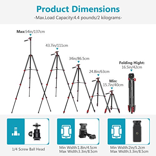 Neewer Anillo de luz LED de 10 Pulgadas con Soporte para trípode, 3 Modos de luz Regulable con trípode de 54 Pulgadas y Soporte para teléfono para transmisión en Vivo, Maquillaje, blogs de Youtube