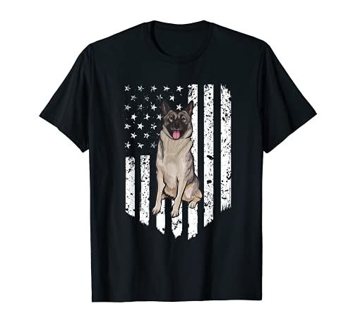 Negro Blanco Americano Bandera Noruega Elkhound 4 De Julio EE.UU Camiseta