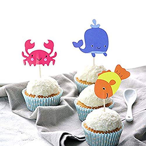 NEPAK 96 piezas de decoración para cupcakes de animales marinos del océano para fiestas temáticas bajo el mar, fiestas de cumpleaños para niños y fiestas de cócteles