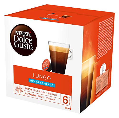 Nescafé DOLCE GUSTO Café LUNGO DESCAFEINADO, Pack de 3 x 16 Cápsulas - Total: 48 Cápsulas