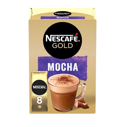 NESCAFÉ GOLD MOCHA, cremoso café soluble con leche desnatada, Cappuccino SABOR CHOCOLATE, Pack de 6 estuches con 8 sobres, TOTAL 48 sobres