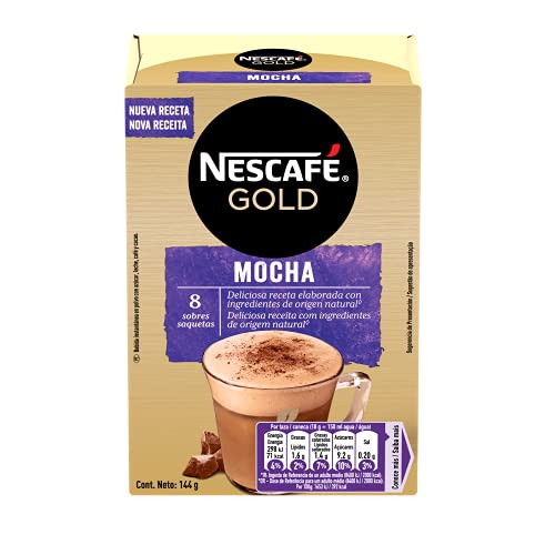 NESCAFÉ GOLD MOCHA, cremoso café soluble con leche desnatada, Cappuccino SABOR CHOCOLATE, Pack de 6 estuches con 8 sobres, TOTAL 48 sobres