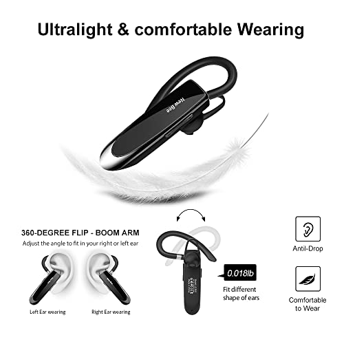 New Bee Auriculares Manos Libres, Auricular Bluetooth Inalámbrico Negocio con Micrófono Auricular para iPhone, Samsung, Huawei, Xiaomi, HTC, LG, Sony, PC 60 Días en Espera (Negro)