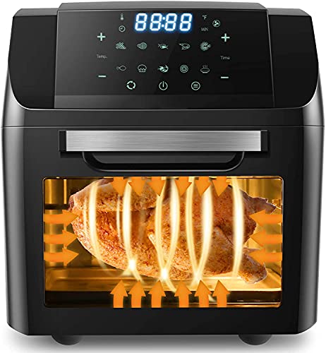 Nictemaw Freidora sin Aceite 12L 1500W, Freidora de Aire Caliente , Horno de Aire Caliente con 10 Programas, Deshidratador, con Pantalla LED, Temporizador y 5 Accesorios