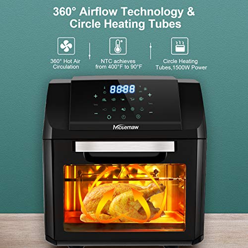 Nictemaw Freidora sin Aceite 12L 1500W, Freidora de Aire Caliente , Horno de Aire Caliente con 10 Programas, Deshidratador, con Pantalla LED, Temporizador y 5 Accesorios