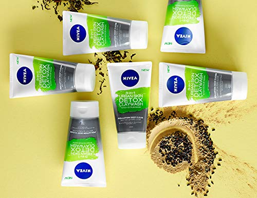 NIVEA 3 en 1 Urban Skin Detox Claywash en paquete de 3 unidades (3 x 150 ml), limpieza facial con exfoliante y mascarilla facial, cuidado facial profundo y matificante.