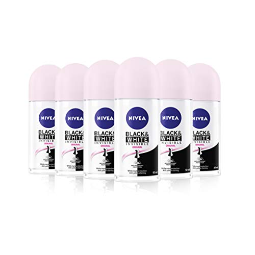 NIVEA Desodorante invisible original antitranspirante en negro y blanco, paquete de 6 (6 x 50 ml) Desodorante 48 horas para mujer, antimanchas, antitranspirante