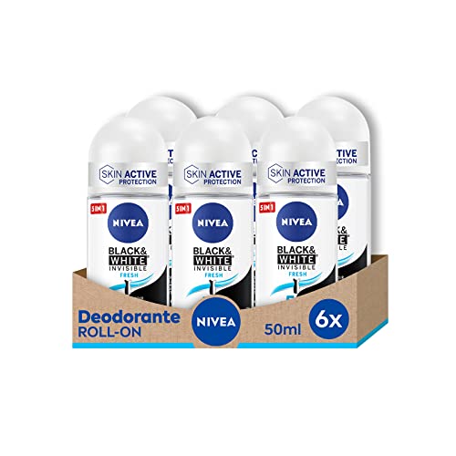 NIVEA Invisible Black & White Fresh Desodorante roll-on, 6 envases de 50 ml