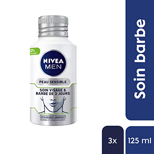 Nivea Men - Cuidado facial y barba de 3 días (3 x 125 ml), cuidado calmante antipicor para pieles sensibles, cuidado suavizante para barbas de 3 días