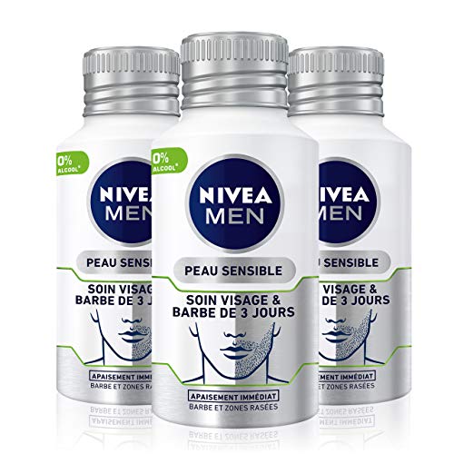 Nivea Men - Cuidado facial y barba de 3 días (3 x 125 ml), cuidado calmante antipicor para pieles sensibles, cuidado suavizante para barbas de 3 días