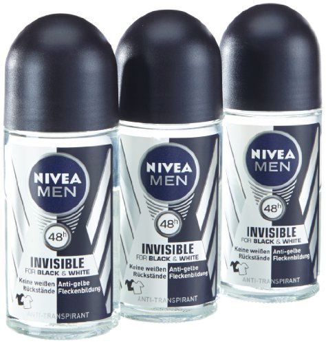 Nivea men - Invisible for black & white power, desodorante roll - on, pack de 3 (3x50ml)