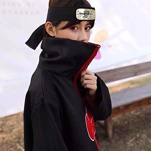 Noe Disfraz de Itachi Uchiha Cosplay Capa Trajes Anime Cloak Larga de Diadema de Leaf Village Anillo Collar Shuriken para Halloween, Navidad (XL)