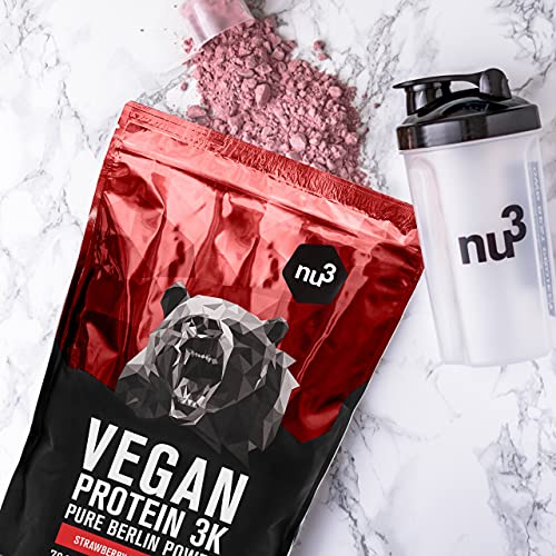 nu3 Proteína vegana 3K - 2kg de fórmula - 70% de proteína a base de 3 componentes vegetales - Proteínas para el crecimiento de la masa muscular con delicioso sabor fresa