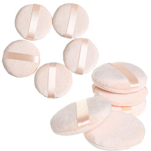 Nuluxi Soplo de Polvo Cosmético Redondo Faciales Suelto Soplo de Polvo Suave Cosmético Redondo Soplo de Polvo Perfecto para uso en Salón Hogar Viaje Novicio o para Uso Profesional (10 Piezas, Beige)