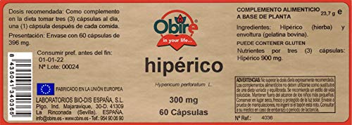 Obire | Hipérico 300 mg | Complemento Alimenticio a Base de Planta Natural | Mejorara el Estado de Ánimo | Favorece la Relajación | No Contiene Lactosa | 60 Comprimidos | Pack 2 unidades