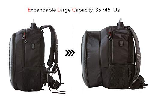 OG Online&Go Getaway Mochila Moto Impermeable, Hombre, Rígida, Gran Capacidad, Expandible 35L/45L, Bolsa Porta-Casco Motorista, Correa Casco, Antirrobo, Reflectante, USB, Portátil