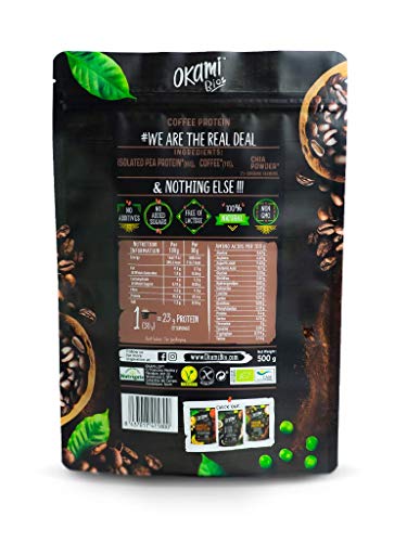 Okami Bio | Proteína De Guisante con Café | Proteína Vegana | Incrementa la Energía | 500gr. | Sin Gluten | Contiene los 9 Aminoácidos Esenciales para el Cuerpo Humano |Fácil Asimilación