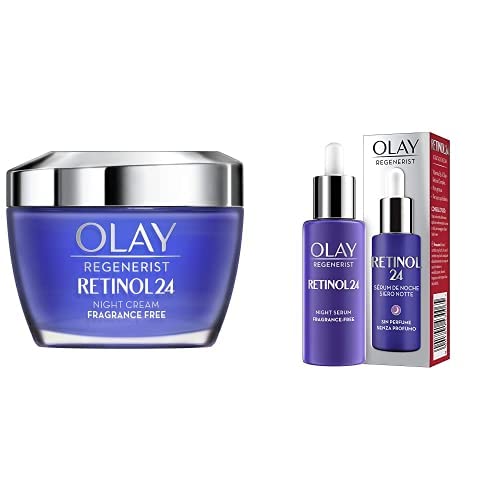 Olay Regenerist Retinol 24 Crema Hidratante, 50 ml + Sérum, 40 ml, De Noche para piel seca, grasa, suave y radiante, Con Retinol, Sin Fragancia