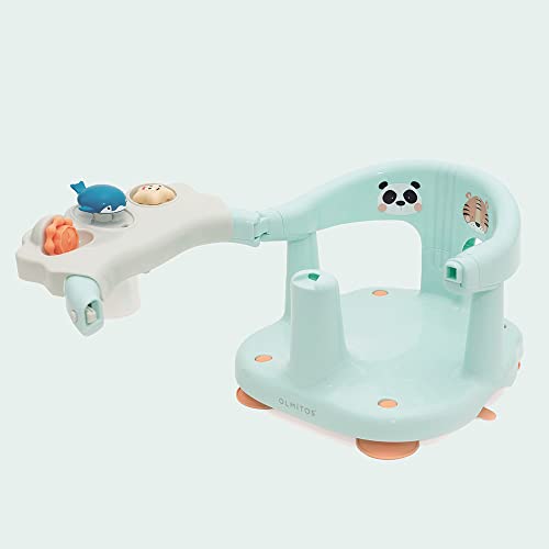 Olmitos Asiento De Baño Panda Tiger - Unisex Turquesa - Ergonómico Y Seguro - Con Barra Para Una Facil Colocación Del Bebé - Con Ventosas Para Fijación