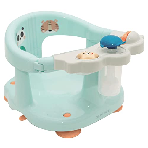 Olmitos Asiento De Baño Panda Tiger - Unisex Turquesa - Ergonómico Y Seguro - Con Barra Para Una Facil Colocación Del Bebé - Con Ventosas Para Fijación