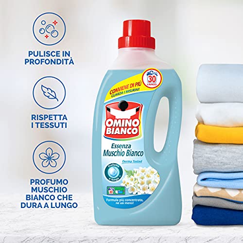 Omino Bianco - Detergente líquido para lavadora, aroma fresco con esencia de almizcle blanco, 138 lavados, 1150 ml x 6 paquetes