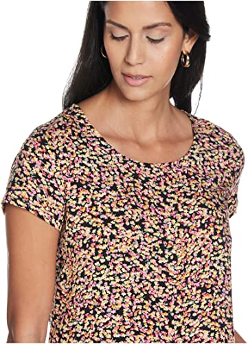 Only ONLFIRST One Life SS AOP Top Noos WVN Camiseta, Black/AOP:Scarlet Neon Ditsy, 42 para Mujer